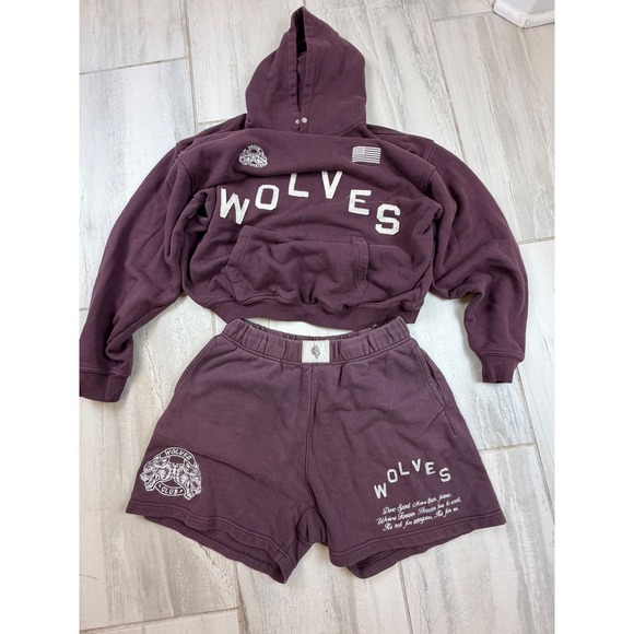 Darc Sport Other - Darc Sport Wolves Club Mens XL Plum Burgundy Cropped Hoodie Shorts Set Limited